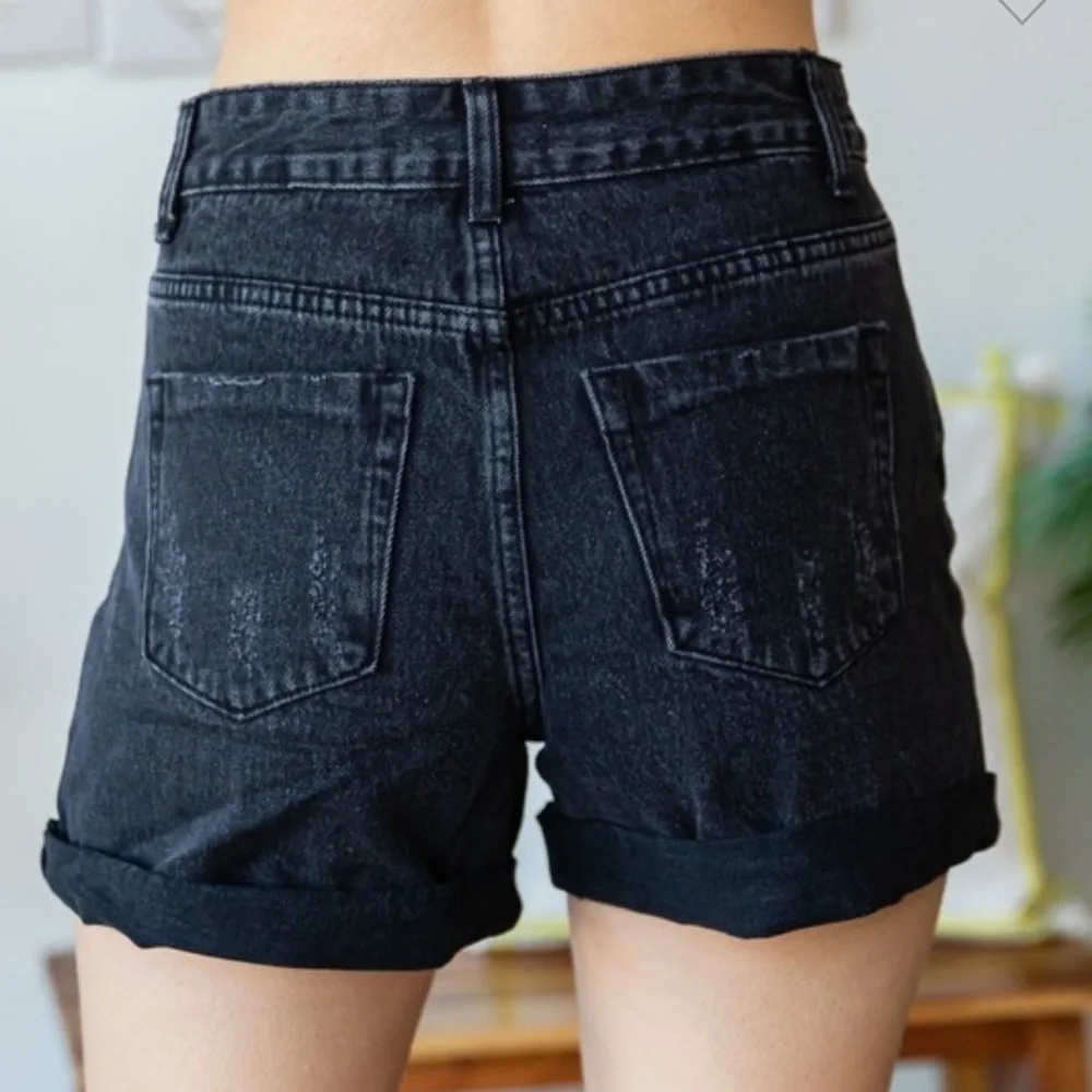 Women's Black Denim Shorts distressed cuff shorts NEW S M L Veveret